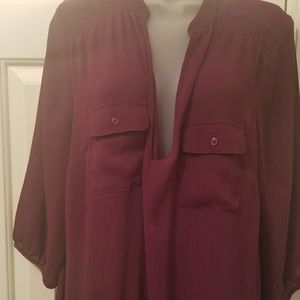 3/4 Sleeve Burgundy  Sheer Blouse